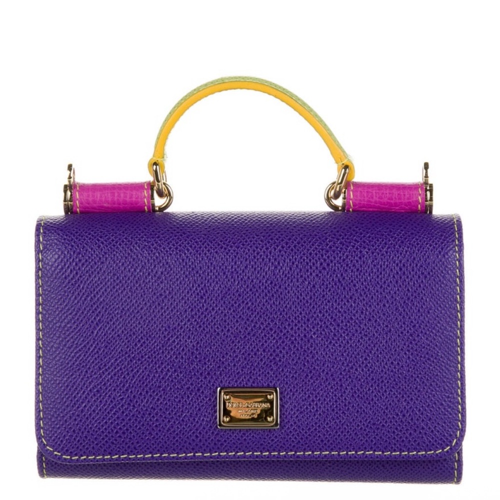 Dolce & Gabbana Purple Mini Top-Handle Bag with Yellow Handle and Pink Accents